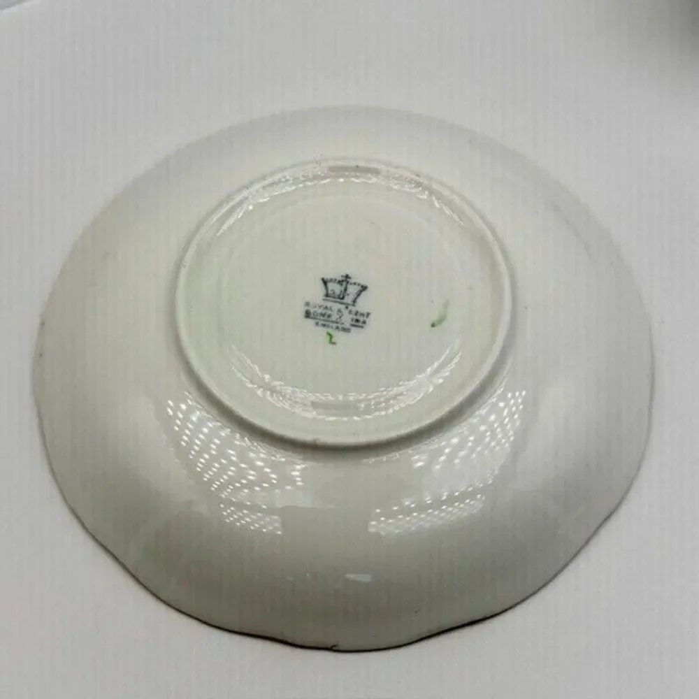 Royal Albert Tea Cup and Saucer Set Green Fade Yellow Ribbon Floral Bouquet 1586